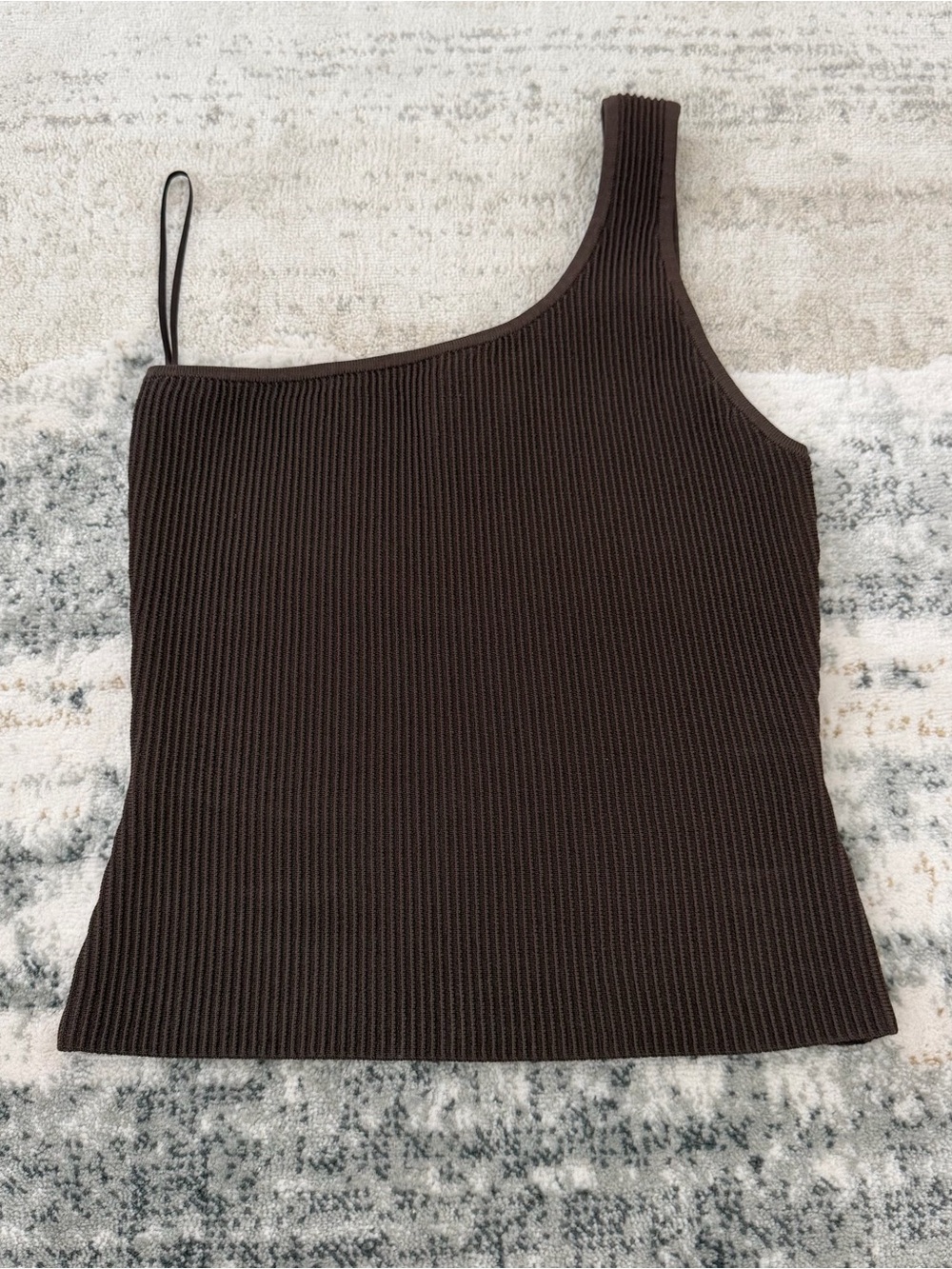 Aritzia One-Shoulder Ribbed Tank Top - Dark Brown